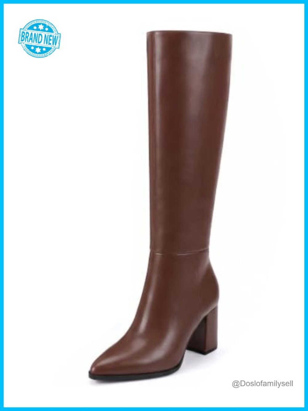 PU Leather Knee High Boots Pointed Toe Chunky Block Heel